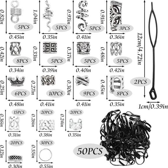 Viking Hair Jewelry Beads for Braids Dreadlocks Adjustable Silver 231pcs main image 5